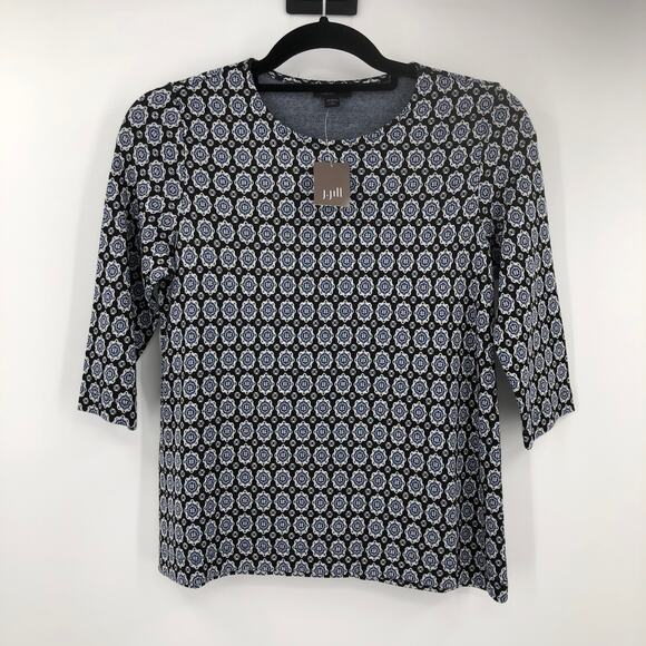 J. Jill Wearever Collection Black Floral Medallion Jacquard Ballet Sleeve Top - Picture 8 of 8